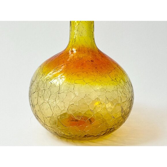 SOLD - Blenko Amberina Crackle Ombre Glass MCM Handkerchief Bulbuous Vase - Picture 2 of 8